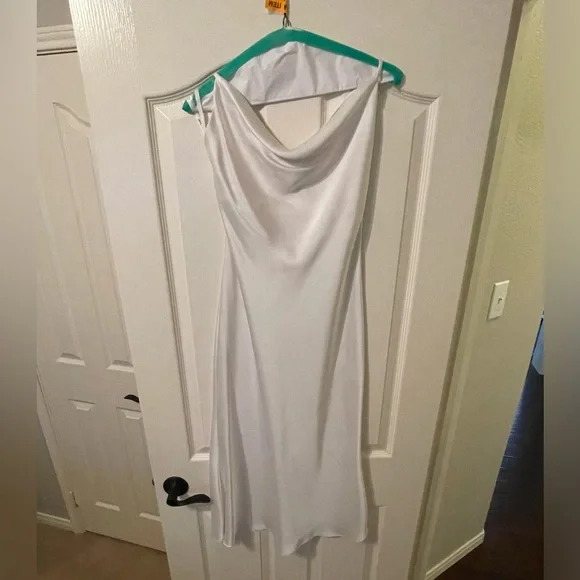 Lovely Dresses | Lovely Brand - Cowl-Neck Ivory Midi Slip Dress | Color: White | Size: M | Graceblair22'S Closet